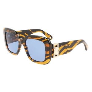NWOT Lanvin Oversized Square Sunglasses, Tiger, Blue Lens, Gold Accent, LNV626S